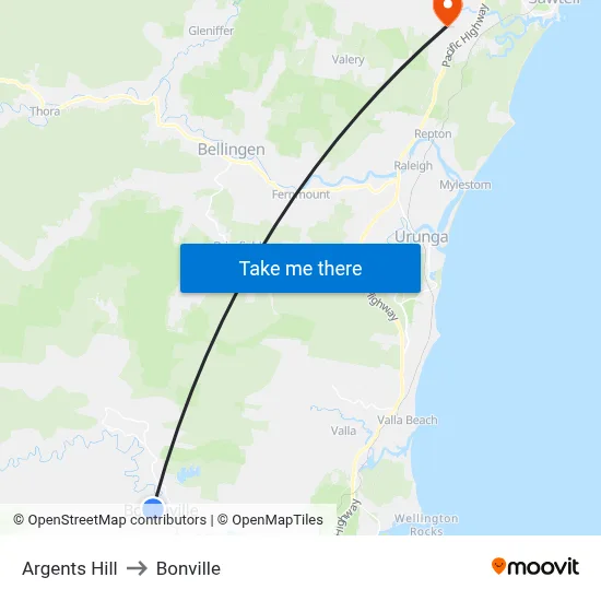 Argents Hill to Bonville map