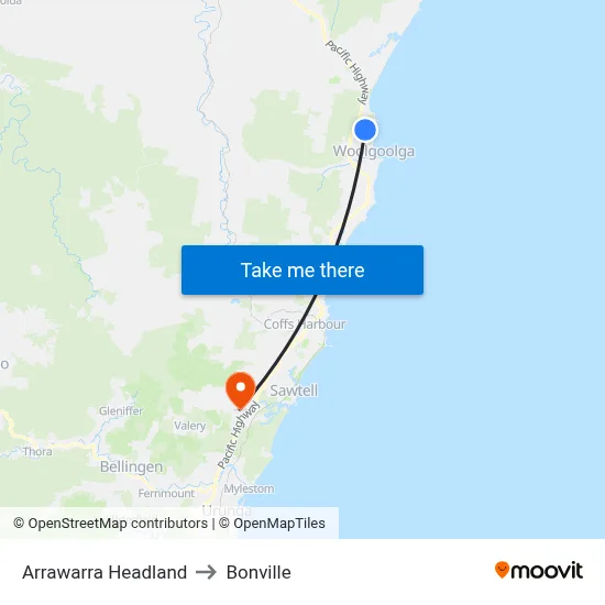Arrawarra Headland to Bonville map