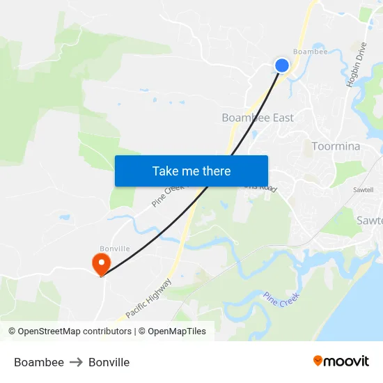 Boambee to Bonville map