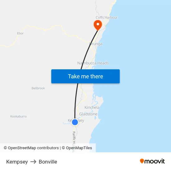 Kempsey to Bonville map