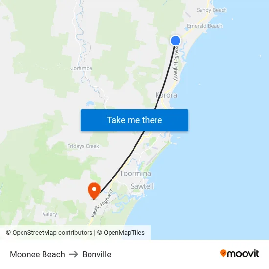 Moonee Beach to Bonville map