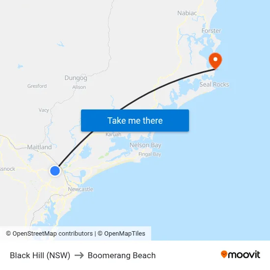 Black Hill (NSW) to Boomerang Beach map
