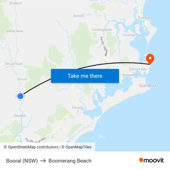 Booral (NSW) to Boomerang Beach map
