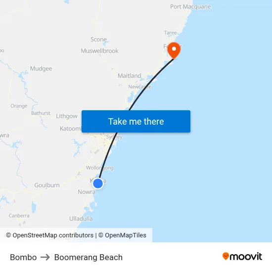 Bombo to Boomerang Beach map