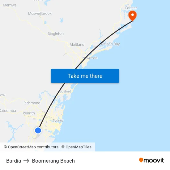 Bardia to Boomerang Beach map