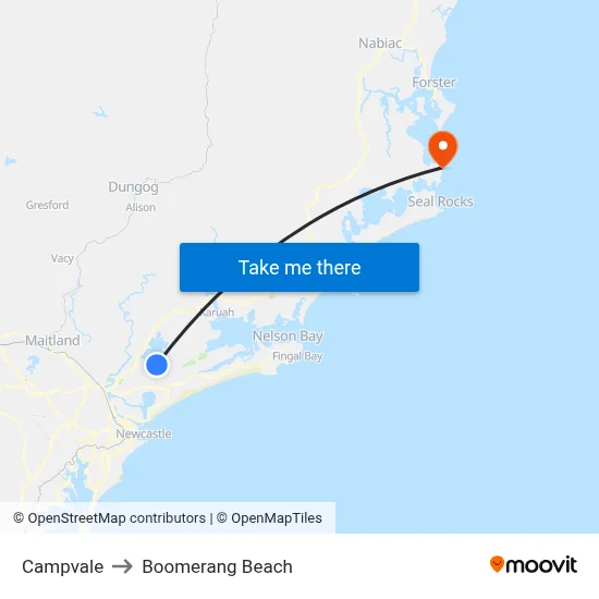 Campvale to Boomerang Beach map