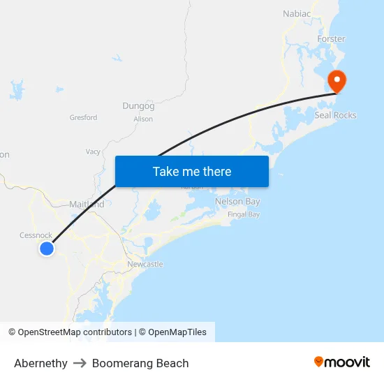 Abernethy to Boomerang Beach map
