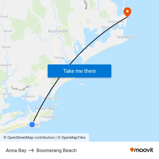 Anna Bay to Boomerang Beach map