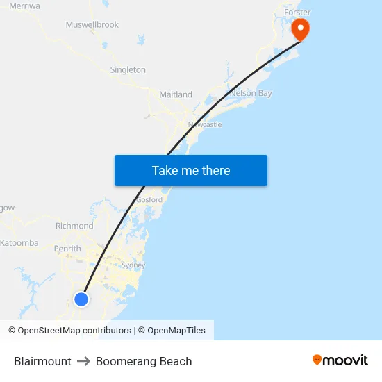 Blairmount to Boomerang Beach map