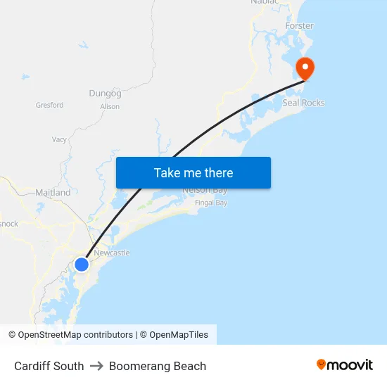 Cardiff South to Boomerang Beach map
