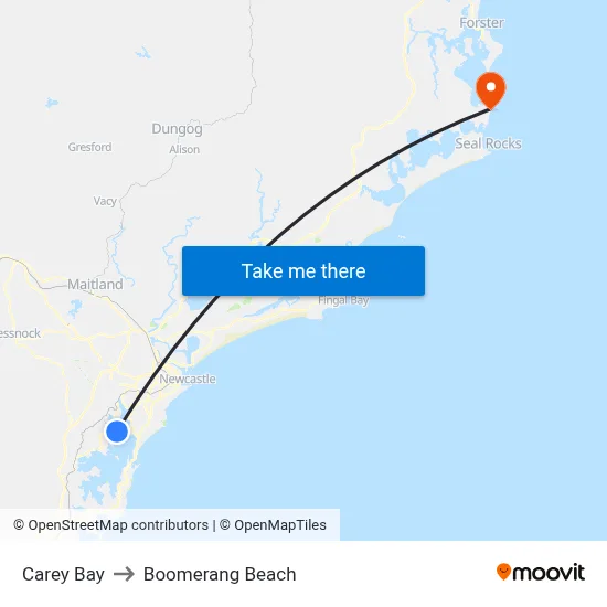 Carey Bay to Boomerang Beach map