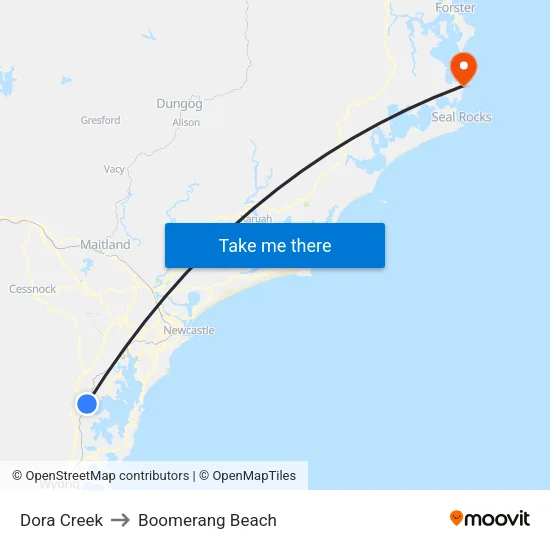 Dora Creek to Boomerang Beach map