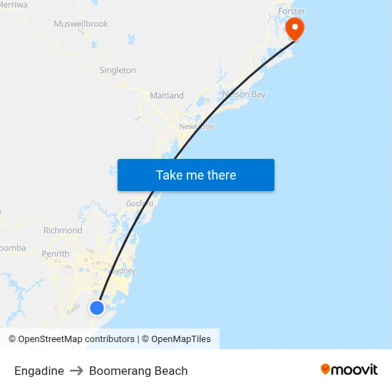 Engadine to Boomerang Beach map