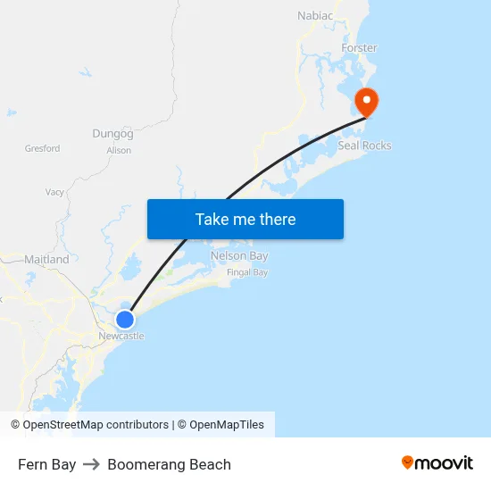 Fern Bay to Boomerang Beach map