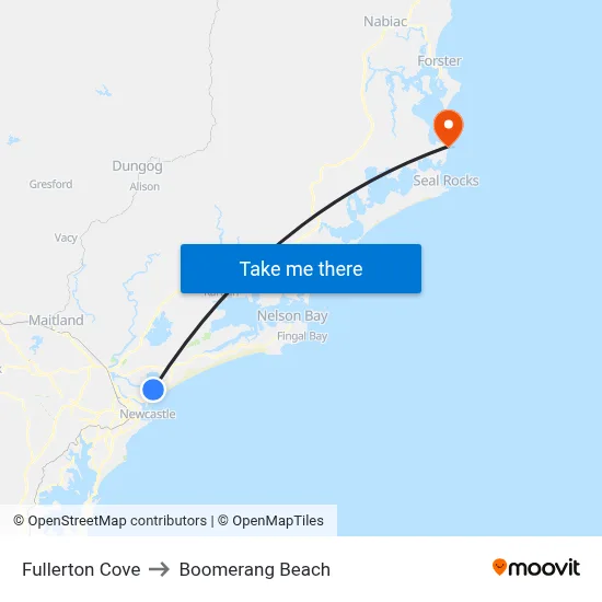 Fullerton Cove to Boomerang Beach map