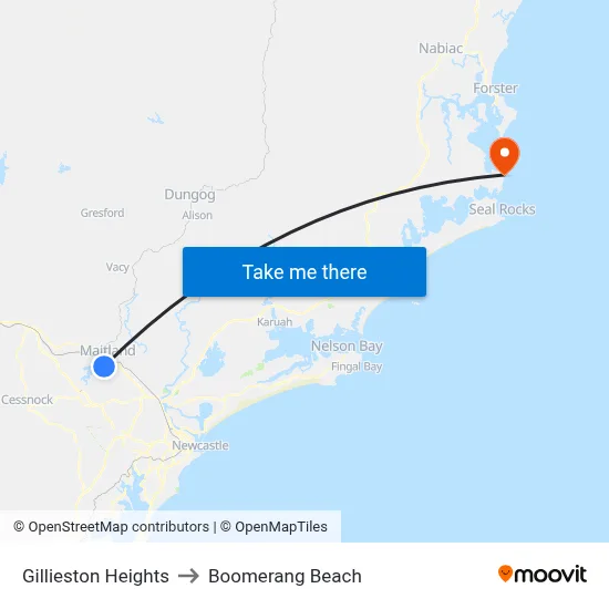 Gillieston Heights to Boomerang Beach map