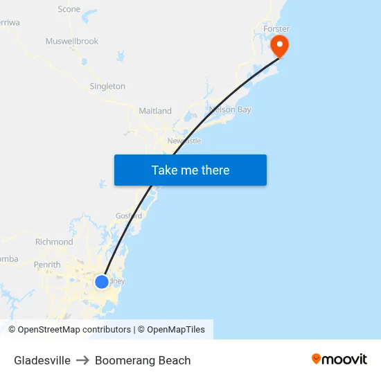 Gladesville to Boomerang Beach map
