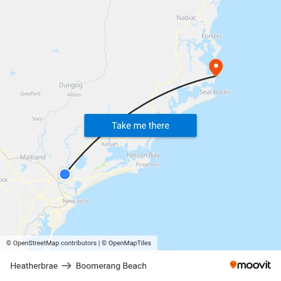 Heatherbrae to Boomerang Beach map