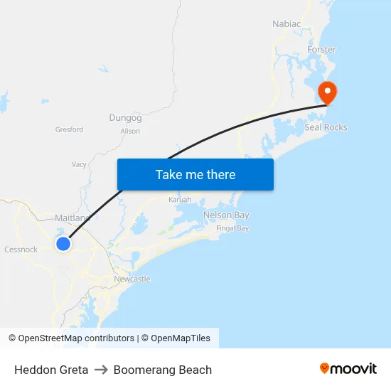 Heddon Greta to Boomerang Beach map