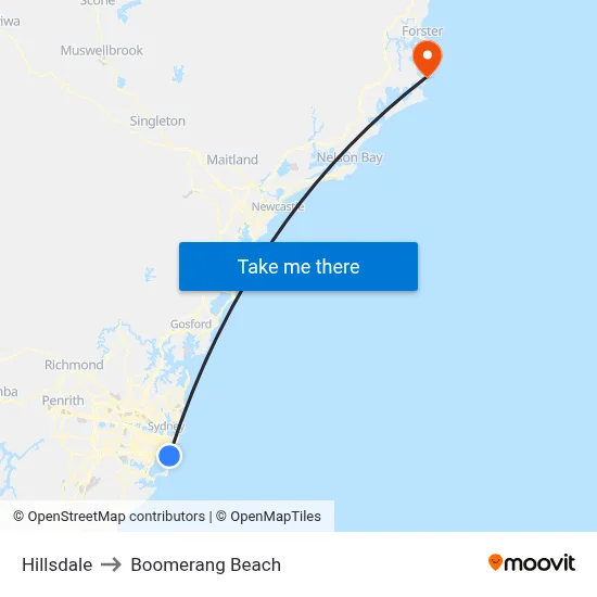 Hillsdale to Boomerang Beach map