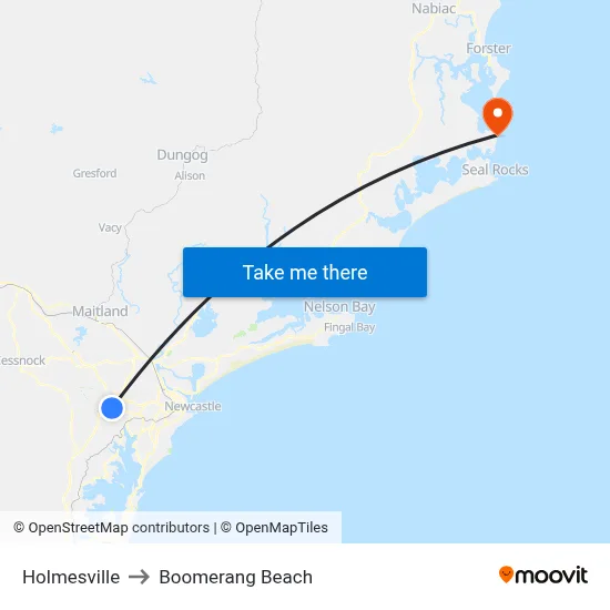 Holmesville to Boomerang Beach map