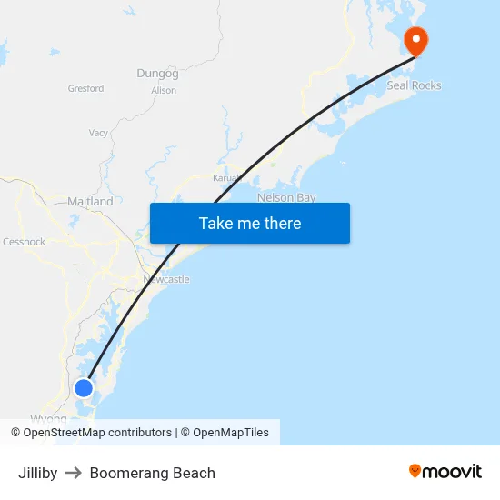 Jilliby to Boomerang Beach map