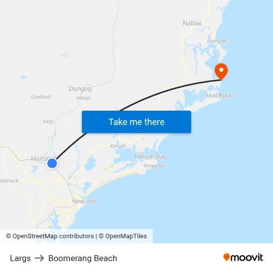 Largs to Boomerang Beach map