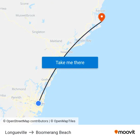 Longueville to Boomerang Beach map