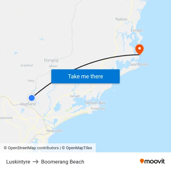 Luskintyre to Boomerang Beach map