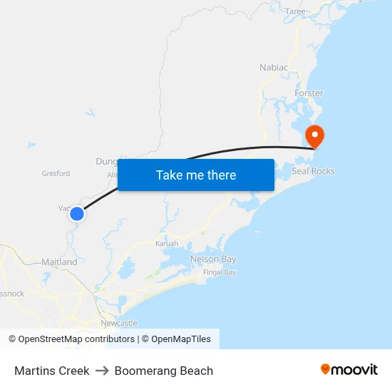 Martins Creek to Boomerang Beach map