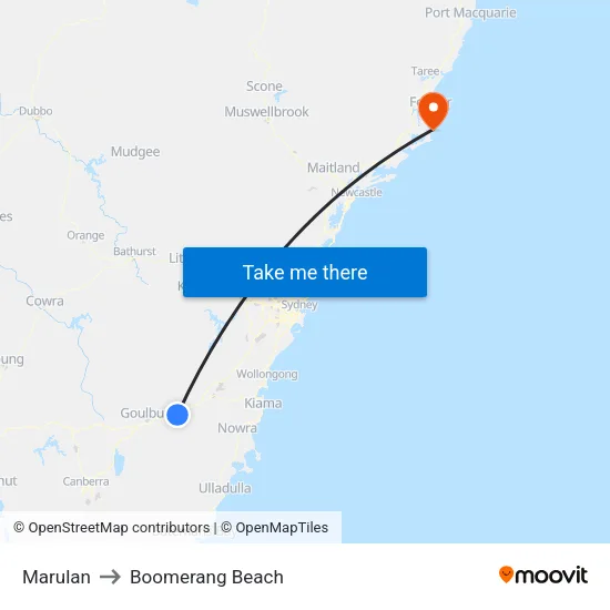 Marulan to Boomerang Beach map