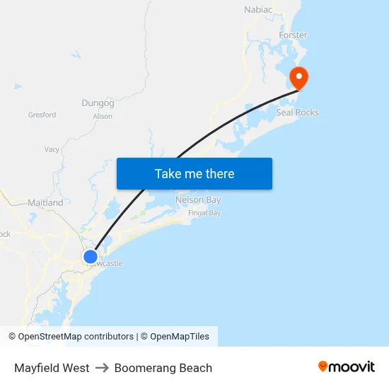 Mayfield West to Boomerang Beach map