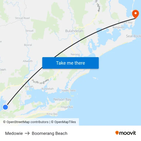 Medowie to Boomerang Beach map