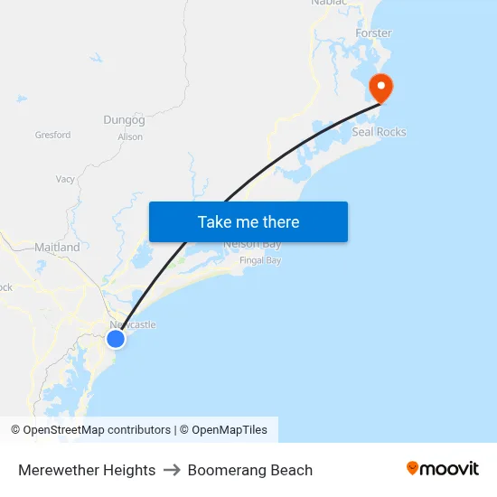 Merewether Heights to Boomerang Beach map