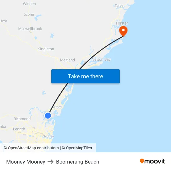 Mooney Mooney to Boomerang Beach map