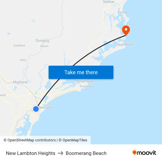 New Lambton Heights to Boomerang Beach map