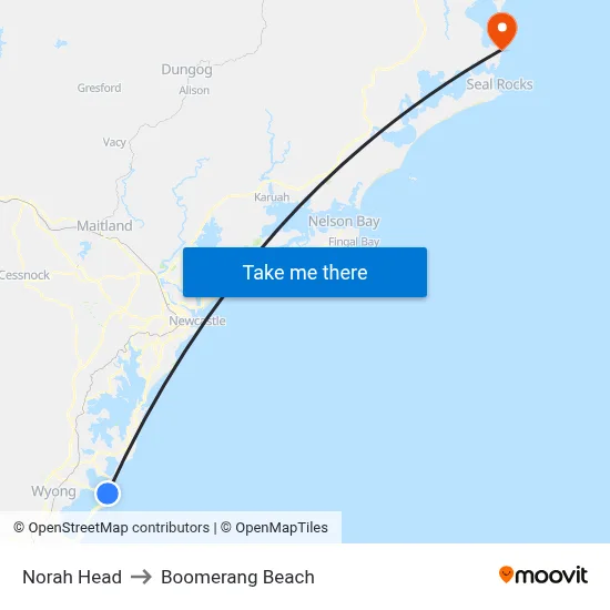 Norah Head to Boomerang Beach map