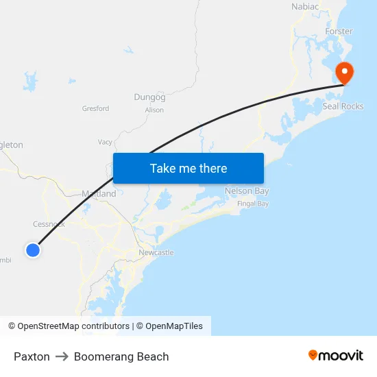 Paxton to Boomerang Beach map
