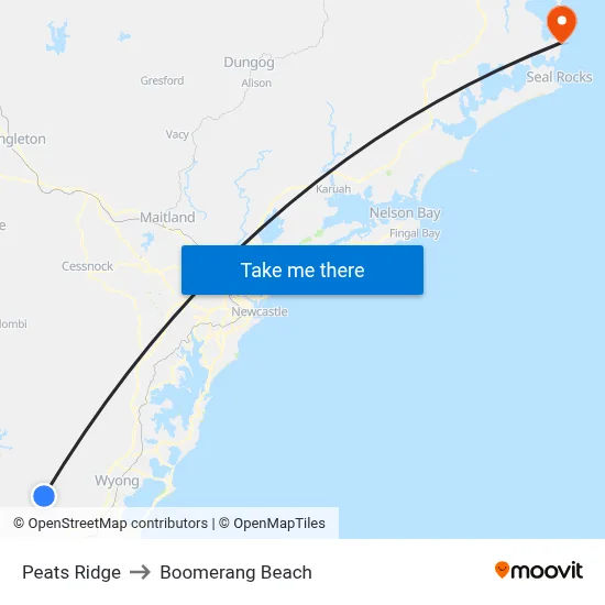 Peats Ridge to Boomerang Beach map