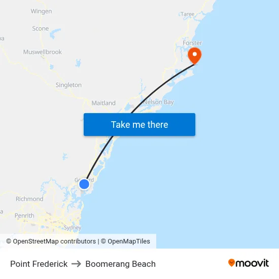 Point Frederick to Boomerang Beach map