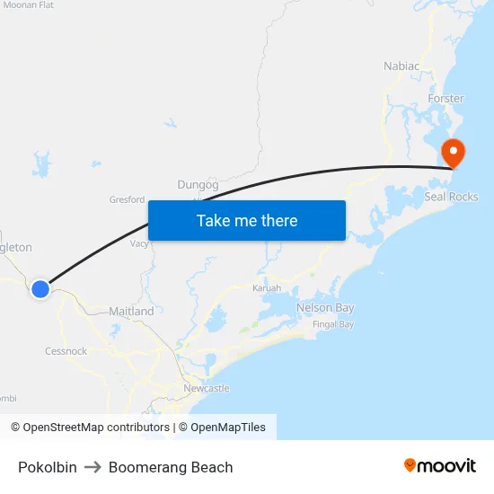 Pokolbin to Boomerang Beach map
