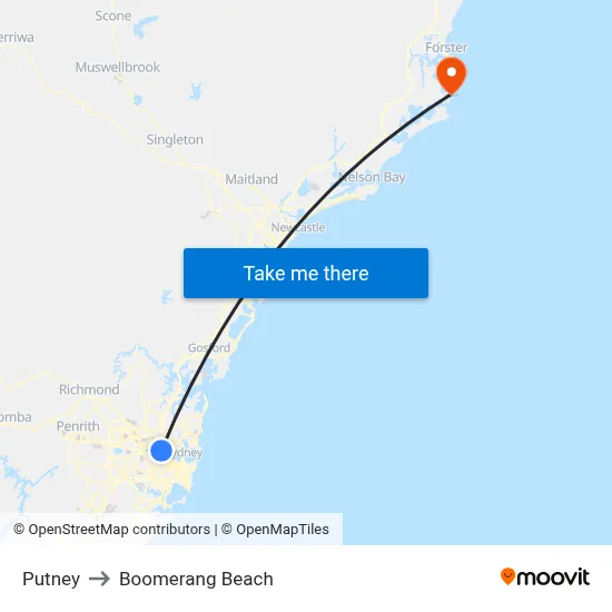 Putney to Boomerang Beach map