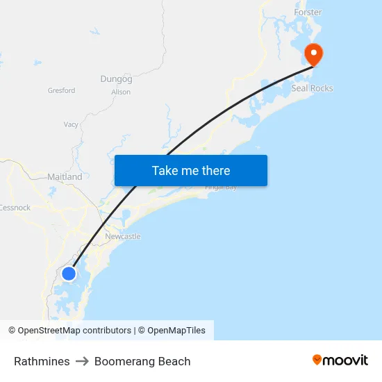 Rathmines to Boomerang Beach map