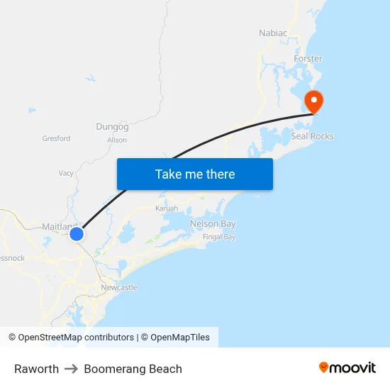 Raworth to Boomerang Beach map