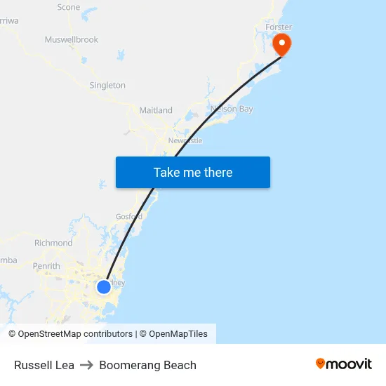 Russell Lea to Boomerang Beach map