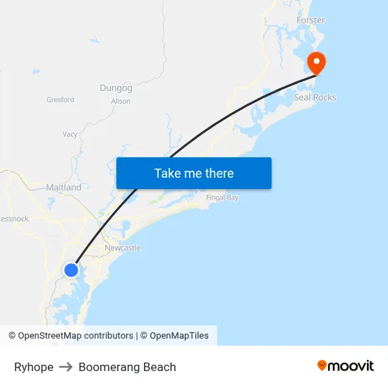 Ryhope to Boomerang Beach map