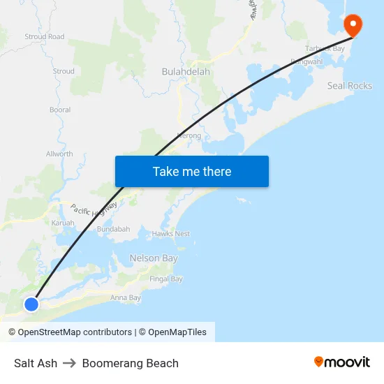 Salt Ash to Boomerang Beach map