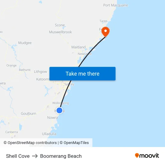 Shell Cove to Boomerang Beach map