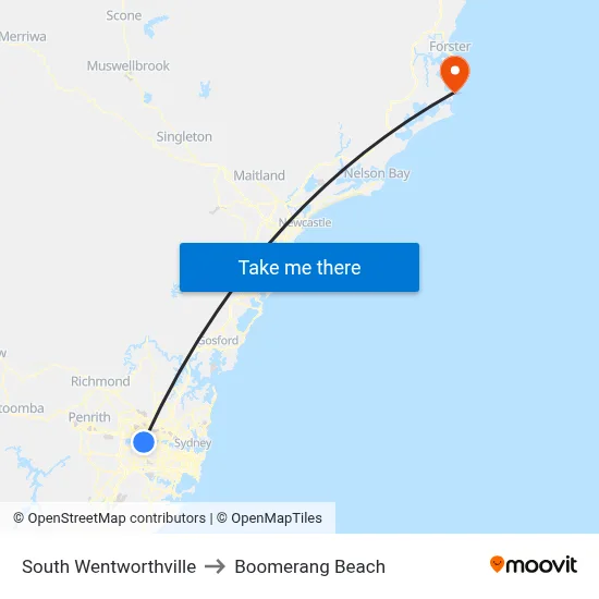South Wentworthville to Boomerang Beach map