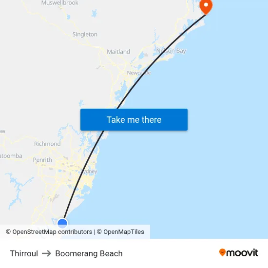 Thirroul to Boomerang Beach map